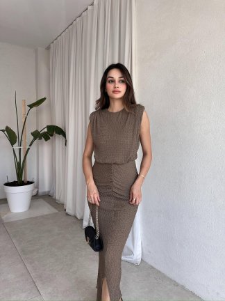 ANİSTON Maxi Elbise 7386 - Kahverengi 