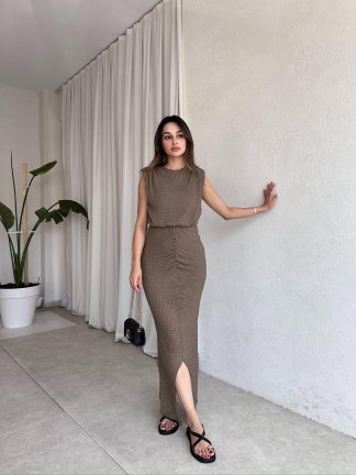ANİSTON Maxi Elbise 7386 - Kahverengi - 2