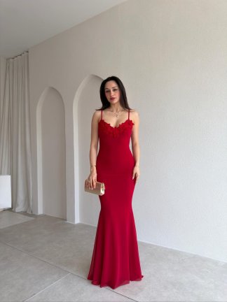 ANTHRO Maxi Elbise 8558 - Kırmızı - 1