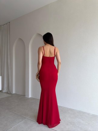 ANTHRO Maxi Elbise 8558 - Kırmızı - 3
