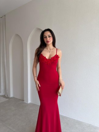 ANTHRO Maxi Elbise 8558 - Kırmızı - 2