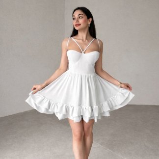 Antonella Mini Elbise 0384 - Beyaz - 1