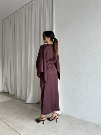 APEROL Saten Midi Elbise 8306 - Acı Kahve - 3