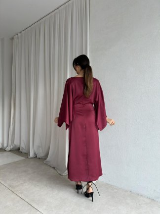 APEROL Saten Midi Elbise 8306 - Bordo - 4