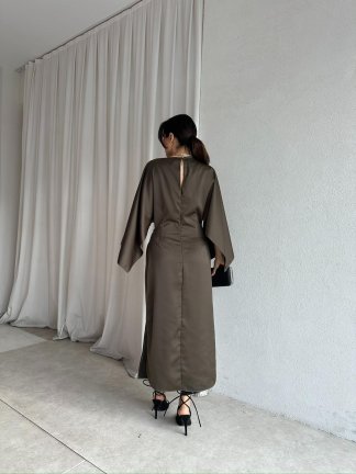  APEROL Saten Midi Elbise 8306 - Haki - 3