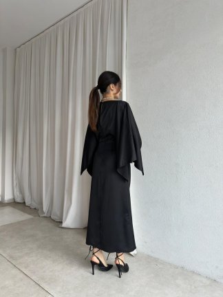 APEROL Saten Midi Elbise 8306 - Siyah - 3