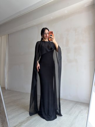 APRİL Pelerinli Maxi Elbise 3258 - Siyah - 4