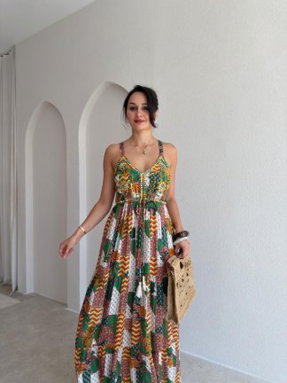 ARDES Desenli Maxi Elbise 3719 - Krem Rengi - 2