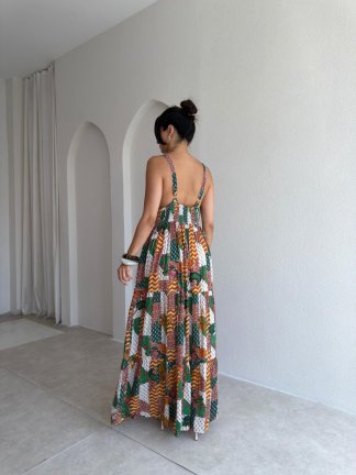 ARDES Desenli Maxi Elbise 3719 - Krem Rengi - 3