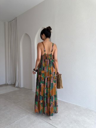 ARDES Desenli Maxi Elbise 3719 - Siyah - 3