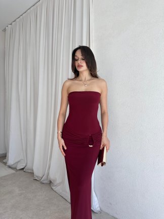 ARESS Maxi Elbise 8520 - Bordo 