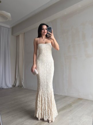 ARİANA Sırt Dekolteli Maxi Elbise 8734 - Ekru - 3