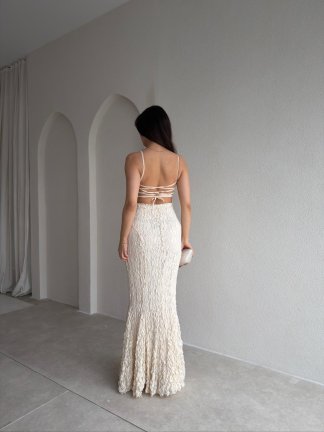 ARİANA Sırt Dekolteli Maxi Elbise 8734 - Ekru - 2