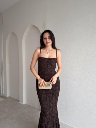 ARİANA Sırt Dekolteli Maxi Elbise 8734 - Acı Kahve - 4
