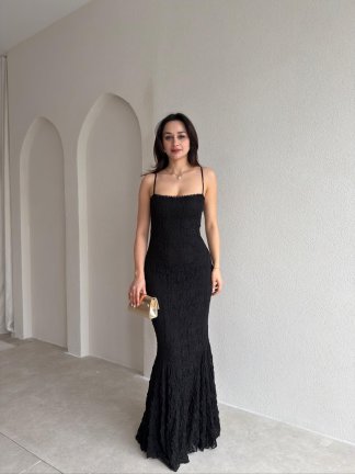 ARİANA Sırt Dekolteli Maxi Elbise 8734 - Siyah 