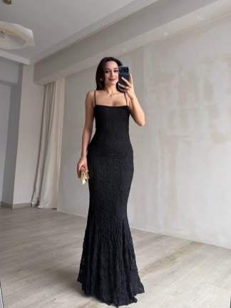 ARİANA Sırt Dekolteli Maxi Elbise 8734 - Siyah - 3