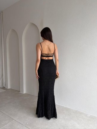 ARİANA Sırt Dekolteli Maxi Elbise 8734 - Siyah - 2