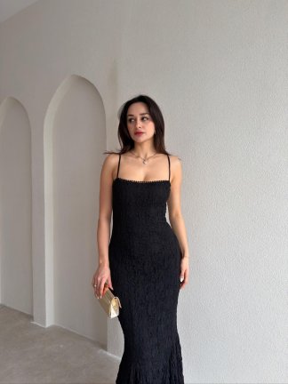 ARİANA Sırt Dekolteli Maxi Elbise 8734 - Siyah - 4