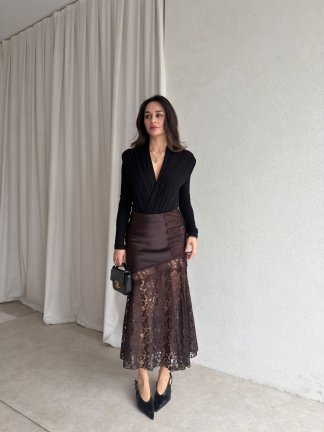 ARLEA Dantel Detaylı Etek 8122 - Acı Kahve 