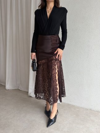 ARLEA Dantel Detaylı Etek 8122 - Acı Kahve - 2