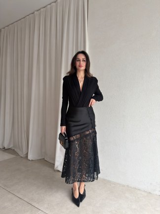 ARLEA Dantel Detaylı Etek 8122 - Siyah - 1