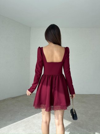 ARWEN Mini Elbise 3302 - Bordo - 3
