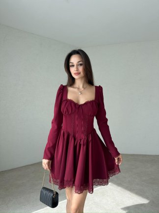 ARWEN Mini Elbise 3302 - Bordo - 1