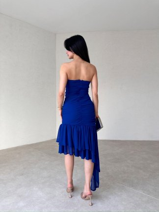 Asimetrik Etekli Midi HOLDEN Elbise 4939 - Mavi - 3