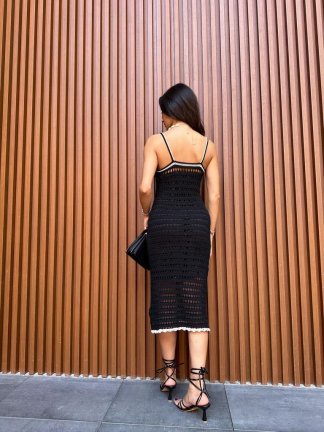Askılı Örgü Midi CAMARA Elbise 3411 - Siyah - 4