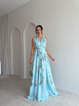 AURE Maxi Elbise 1658 - Mavi 