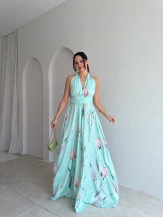 AURE Maxi Elbise 1658 - Yeşil 