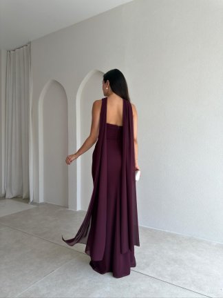 AVALON Şal Detaylı Maxi Elbise 4169 - Bordo - 3