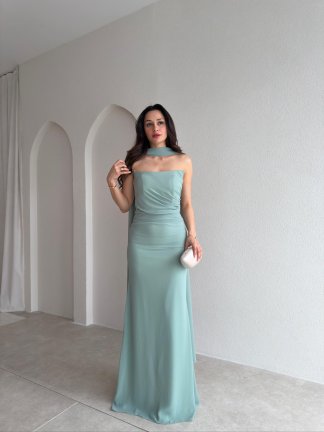 AVALON Şal Detaylı Maxi Elbise 4169 - Mint 