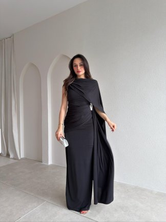 AYRİS Tek Omuz Maxi Elbise 5458 - Siyah - 2