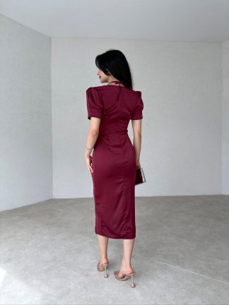 Bağlama Detaylı POEMO Elbise 2103 - Bordo - 3