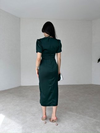 Bağlama Detaylı POEMO Elbise 2103 - Zümrüt Yeşili - 3