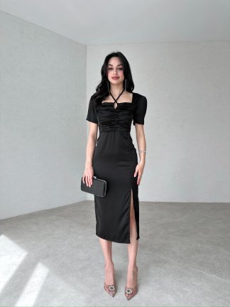 Bağlama Detaylı POEMO Elbise 2103 - Siyah - 2