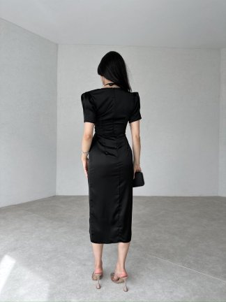 Bağlama Detaylı POEMO Elbise 2103 - Siyah - 3