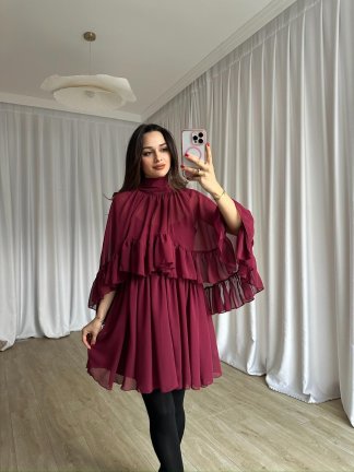 BAHAMA Elbise 8738 - Bordo - 2