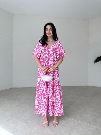 Balon Kol Maxi REGAL Elbise 2977 - Pembe - 2
