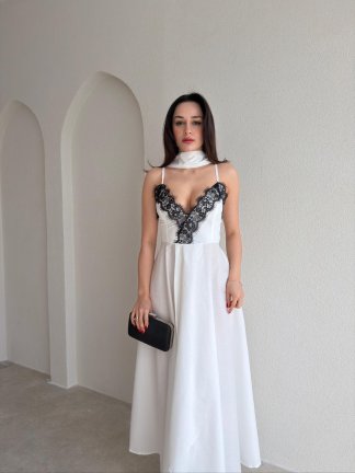 BAROK Dantel Detaylı Maxi Elbise 9035 - Beyaz - 2