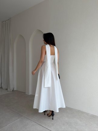 BAROK Dantel Detaylı Maxi Elbise 9035 - Beyaz - 3