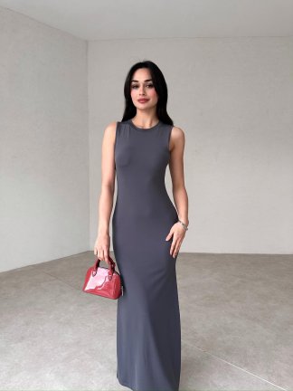 Basic Maxi NİSSAN Elbise 5544 - Füme - 1