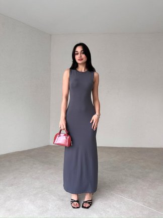 Basic Maxi NİSSAN Elbise 5544 - Füme - 2