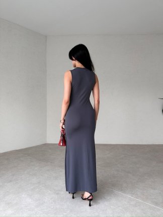 Basic Maxi NİSSAN Elbise 5544 - Füme - 3