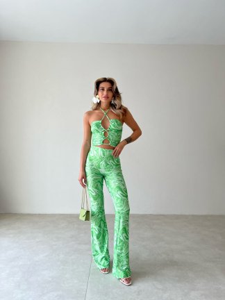 Batik Desen Bluz Pantolon İkili Takım - Yeşil - 1