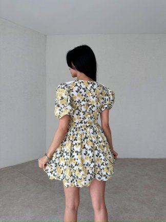 Bebe Yaka Çiçek Desenli Rochelle Elbise - Sarı - 3