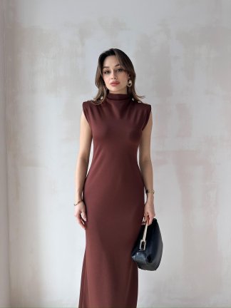 BELGRA Maxi Elbise 5048 - Acı Kahve - 1