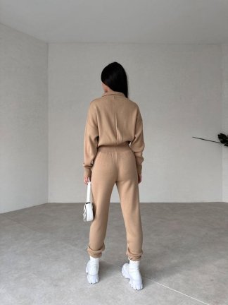 Beli Lastikli Düğmeli STEP Triko Tulum 9911 - Vizon - 3