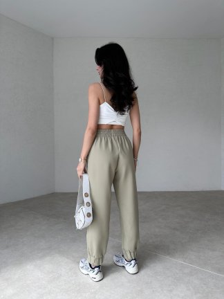 Beli Lastikli Havuç Model Heidi Pantolon - Haki - 3